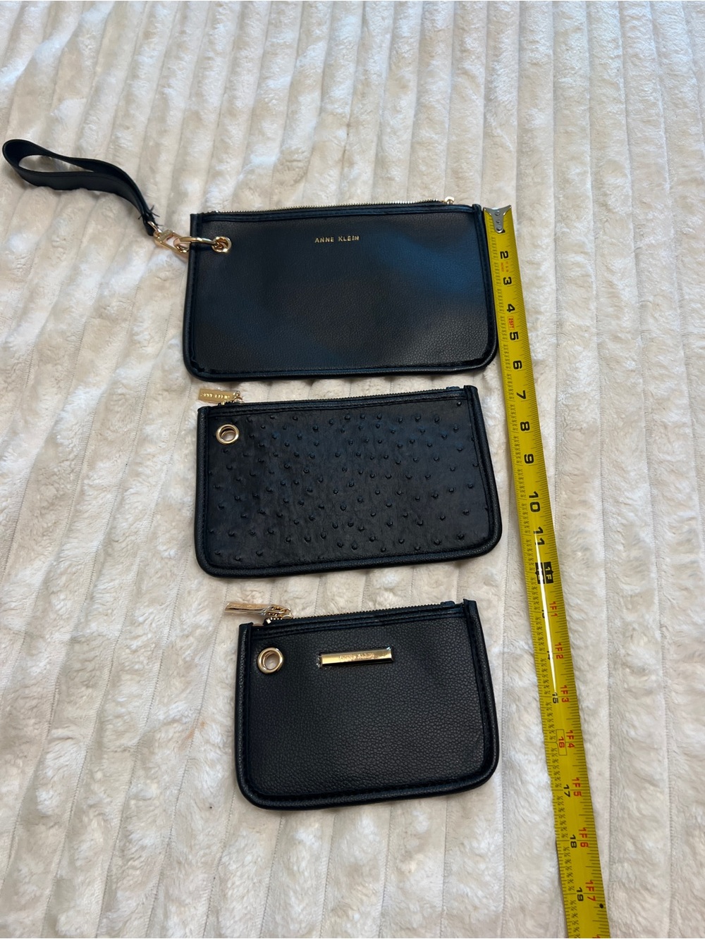 Anne Klein Black Leather like Wristlet Trio - 3-Piece Pouch Set - Picture 6 of 10